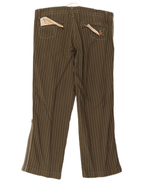 Calça chino reta feminina Hugo Boss W34 L27 listrada cáqui