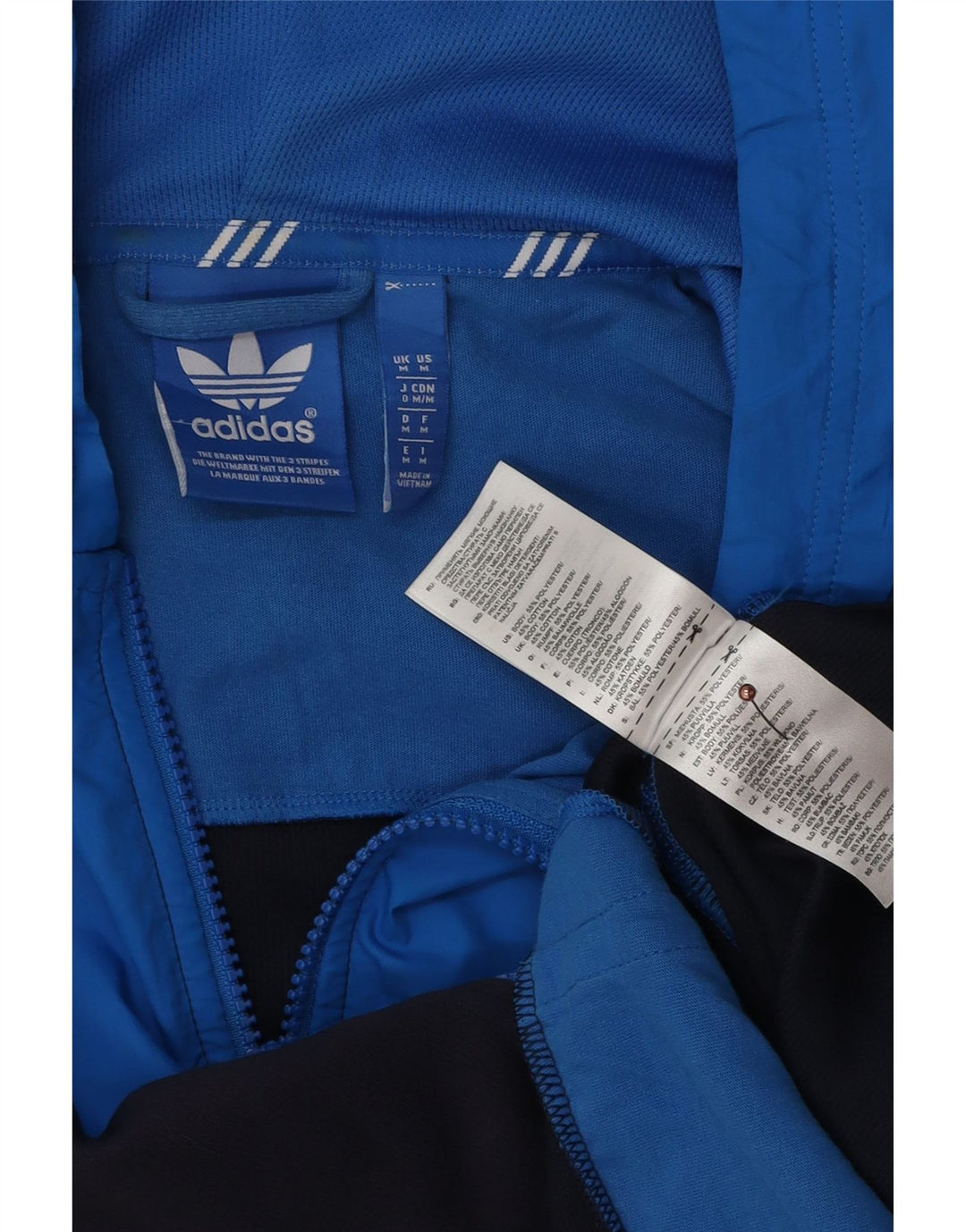 Suéter masculino Adidas com capuz e zíper gráfico médio azul marinho colorblock