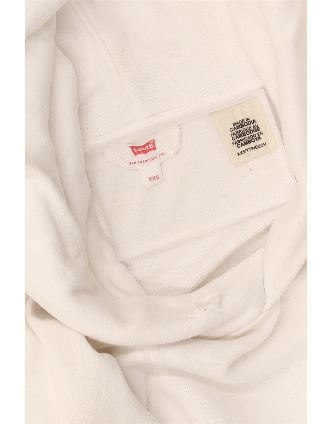 LEVI'S Womens Oversized Graphic Hoodie Jumper UK 2 2XS White Cotton Vintage Levi's and Second-Hand Levi's from Messina Hembry 