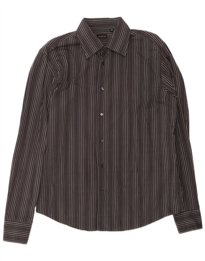 Camisa masculina Valentino tamanho 43 17 XL algodão listrado cinza