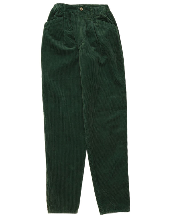 Calça feminina vintage de veludo cotelê IT 42 médio W28 L31 algodão verde