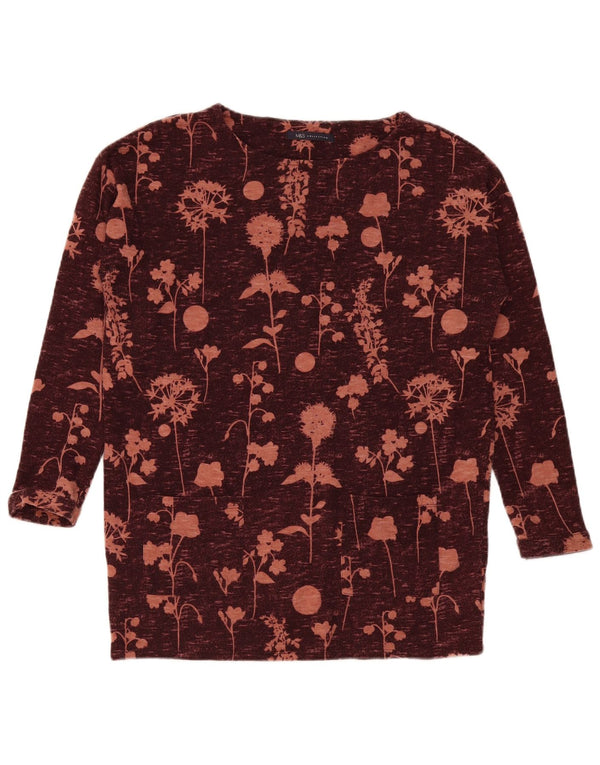 Top feminino Marks & Spencer de manga comprida UK 12 médio Borgonha floral