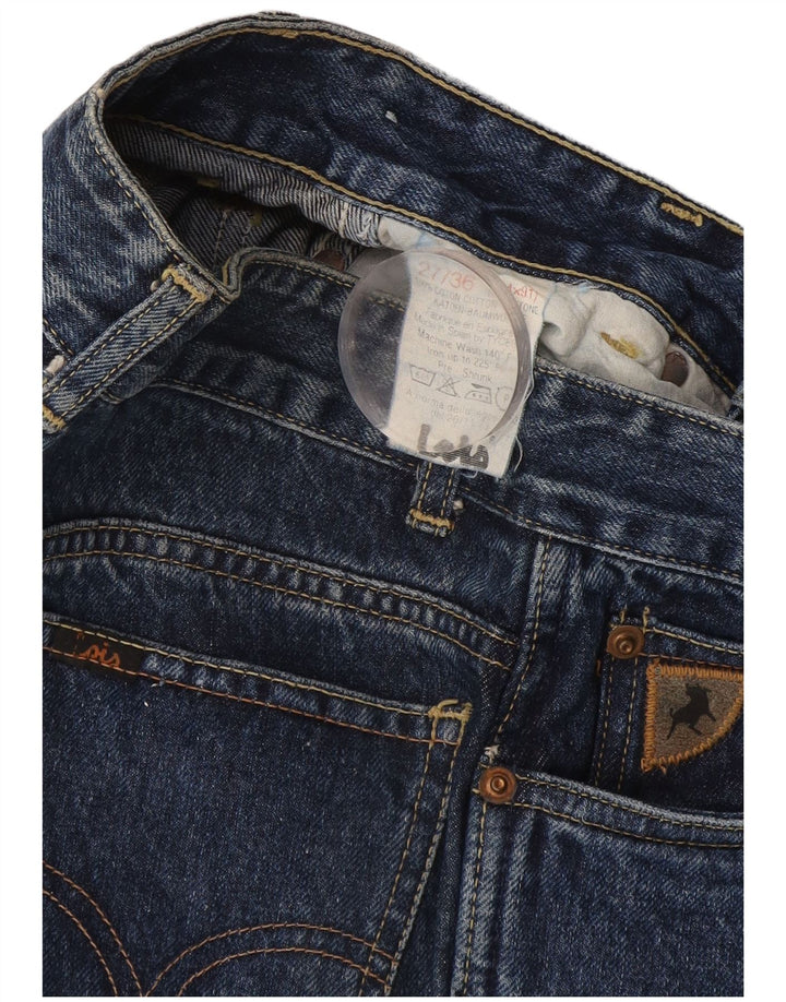 Calça jeans reta feminina Lois desgastada W27 L36 algodão azul