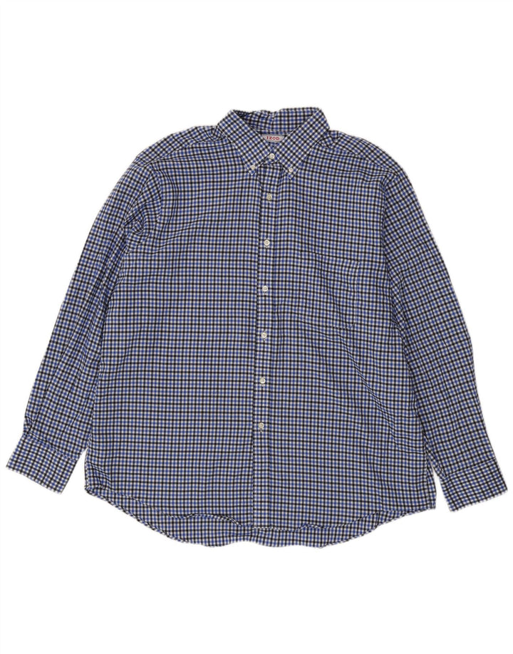 Camisa masculina Izod tamanho 17 17 1/2 XL algodão xadrez azul