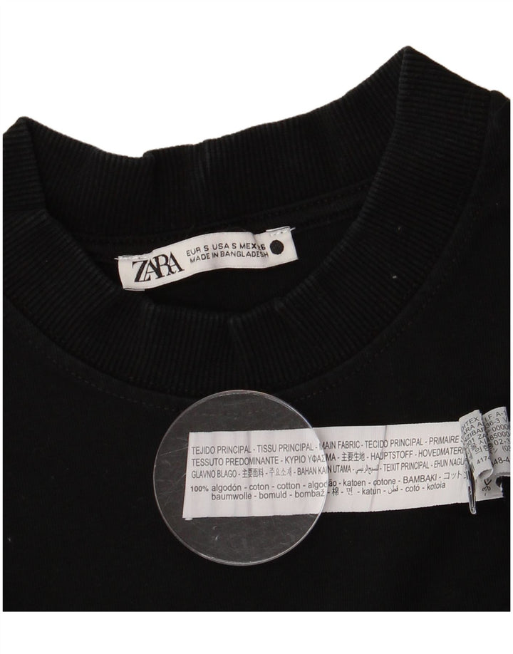 Camiseta feminina ZARA UK 10 pequena algodão preto