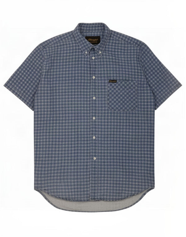Camisa Wrangler masculina de manga curta XL azul xadrez algodão
