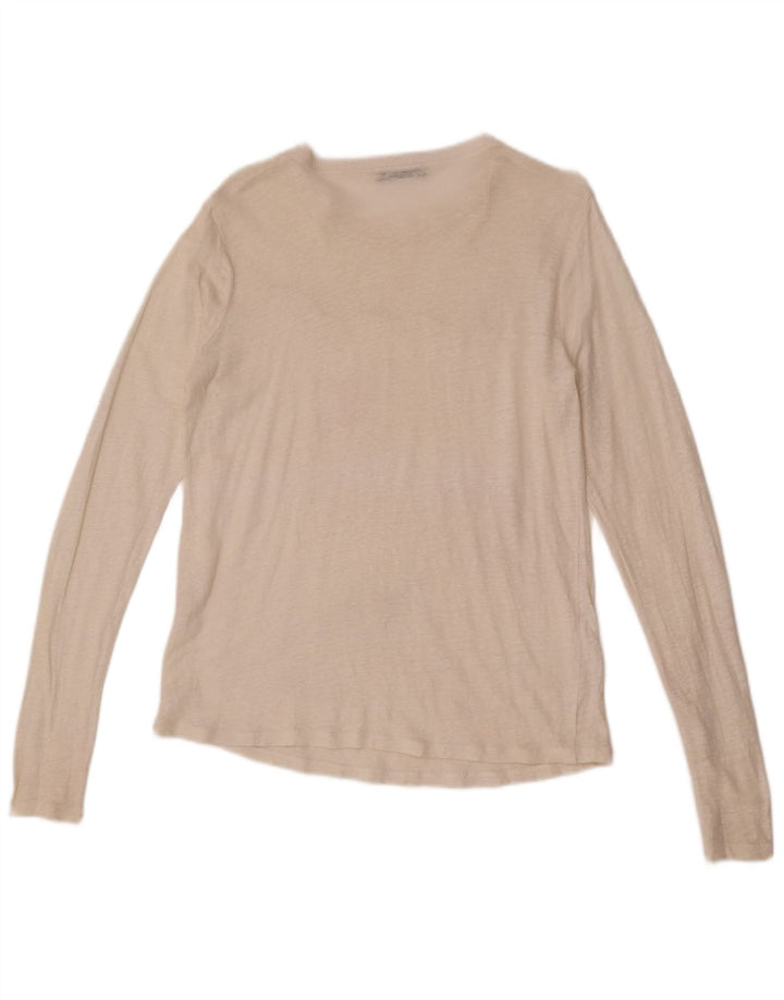 Top feminino Zara manga comprida UK 12 médio off white floral