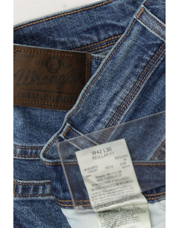 Calça jeans reta masculina WRANGLER regular fit W42 L30 algodão azul
