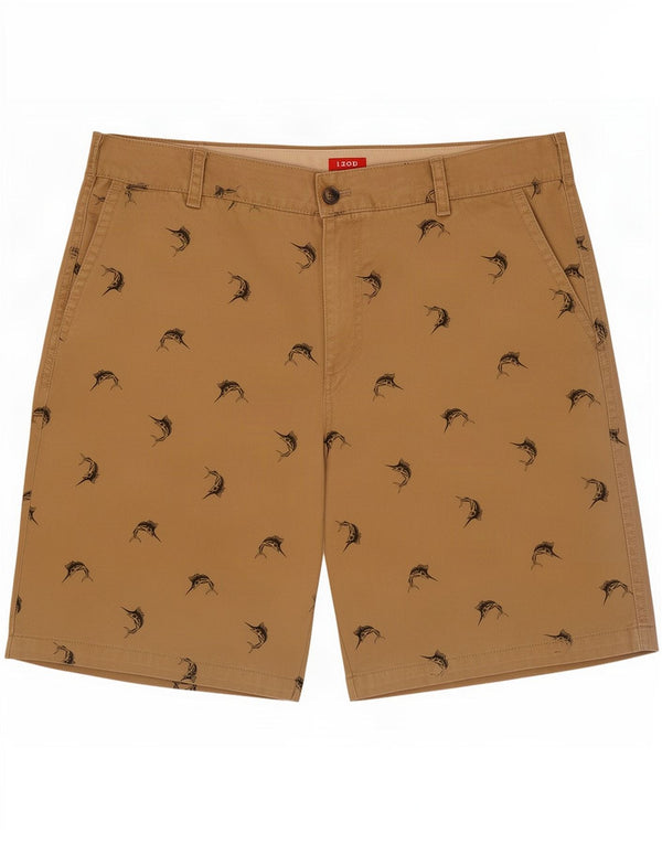 Izod Mens Graphic Chino Shorts Grande W36 Algodão Bege
