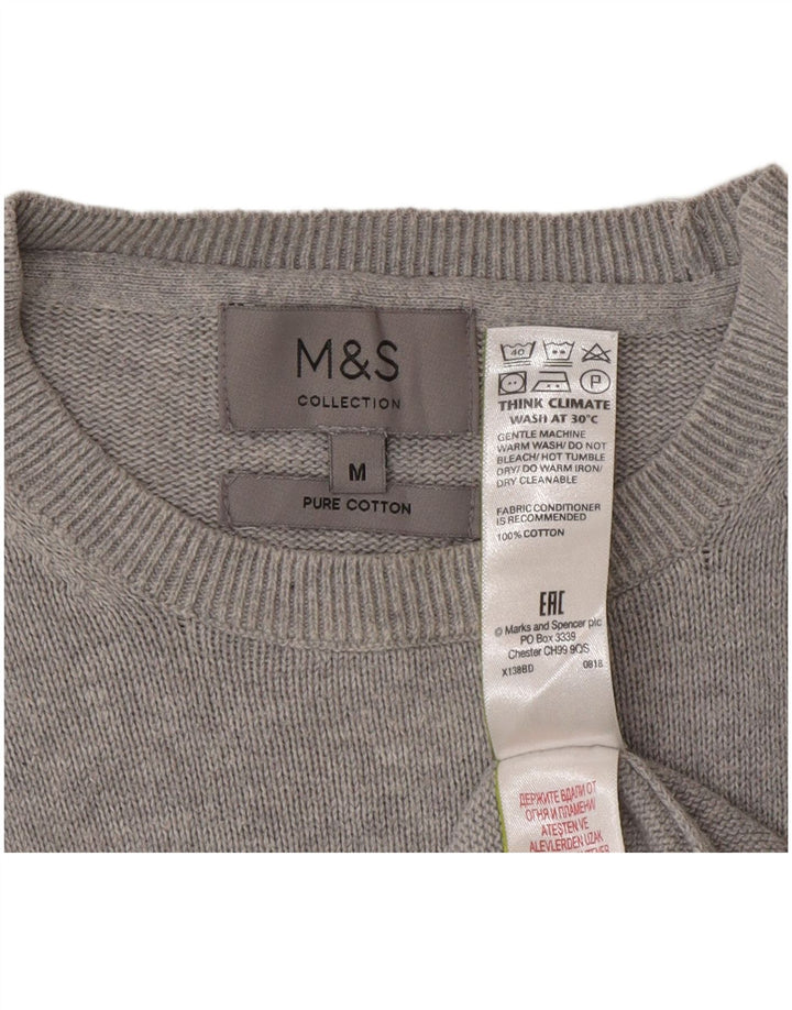 Suéter masculino Marks & Spencer com gola redonda e algodão cinza médio