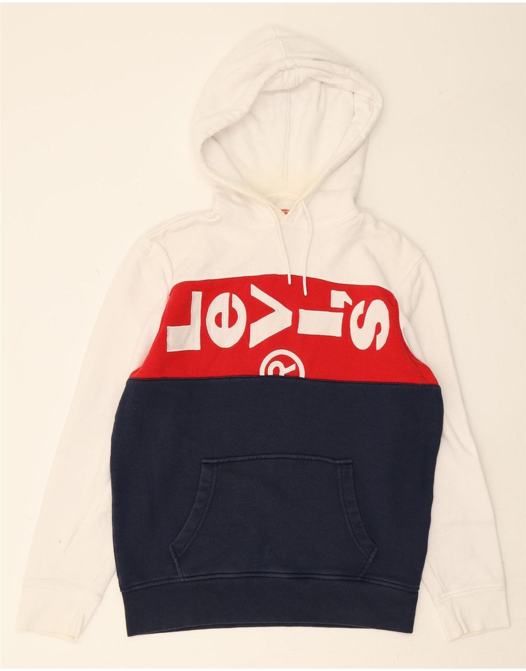 LEVI'S Mens Graphic Hoodie Jumper UK 14 Medium Multicoloured Colourblock Vintage Levi's and Second-Hand Levi's from Messina Hembry 