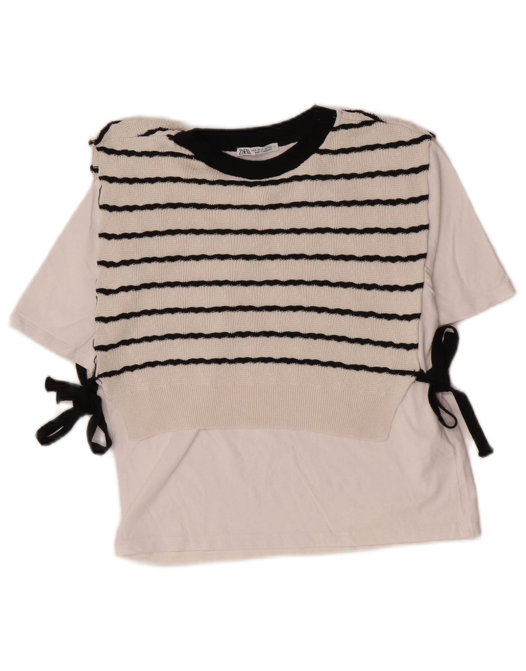 Blusa feminina Zara Top UK 10 pequeno algodão listrado branco