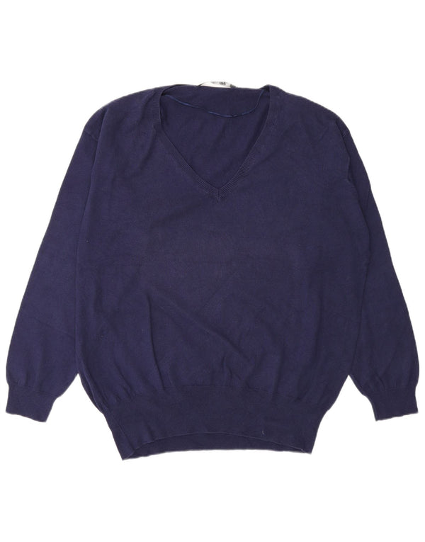 Suéter feminino Zara com decote em V Reino Unido 16 grande algodão azul marinho