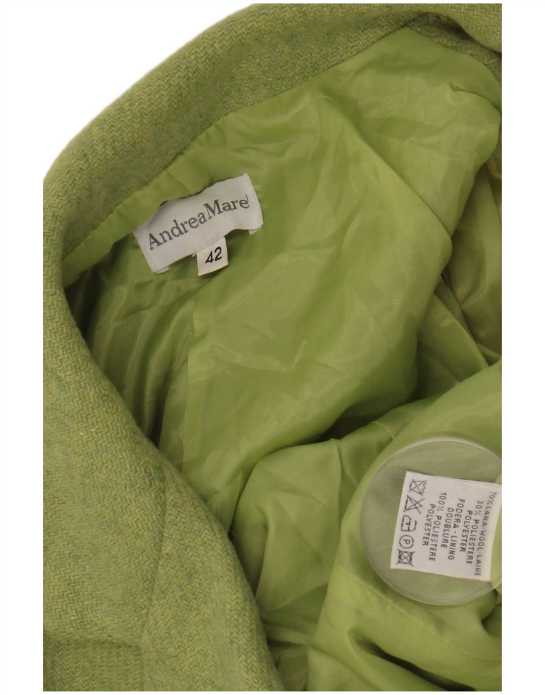 ANDREA MARE Jaqueta blazer feminina de 3 botões IT 42 lã verde médio