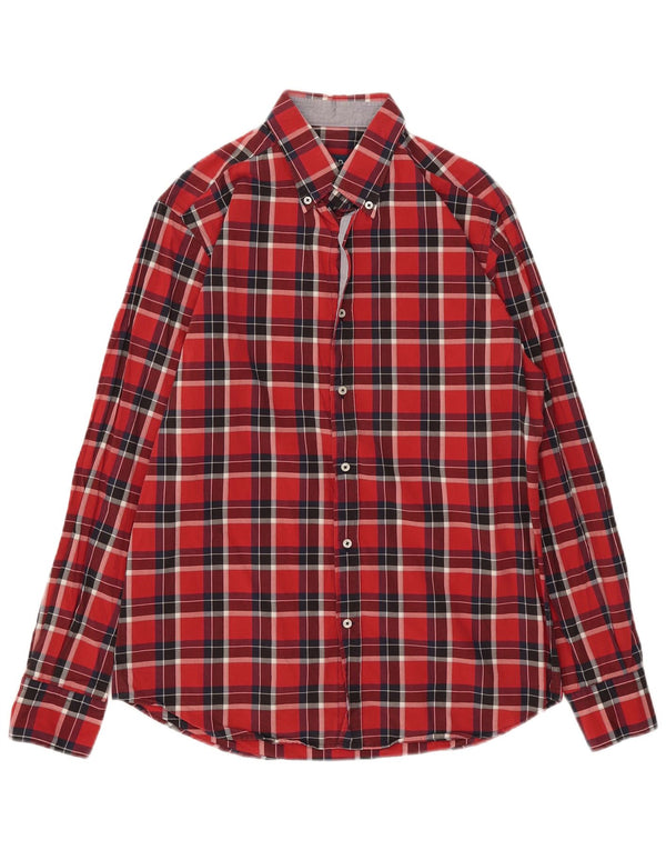 Camisa masculina de flanela Massimo Dutti casual fit grande xadrez vermelho