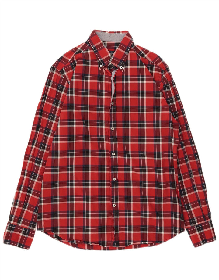 Camisa masculina de flanela Massimo Dutti casual fit grande xadrez vermelho