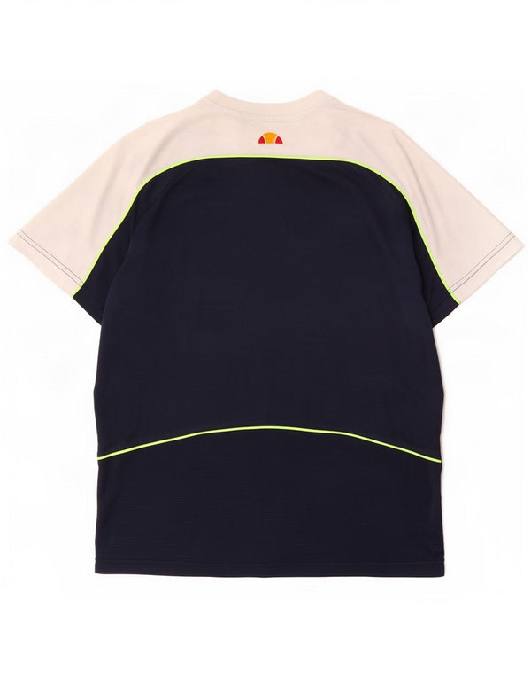 Ellesse Camiseta masculina gráfica top pequeno azul marinho colorblock poliéster