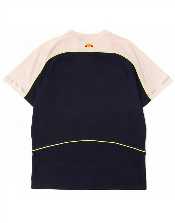 Ellesse Camiseta masculina gráfica top pequeno azul marinho colorblock poliéster