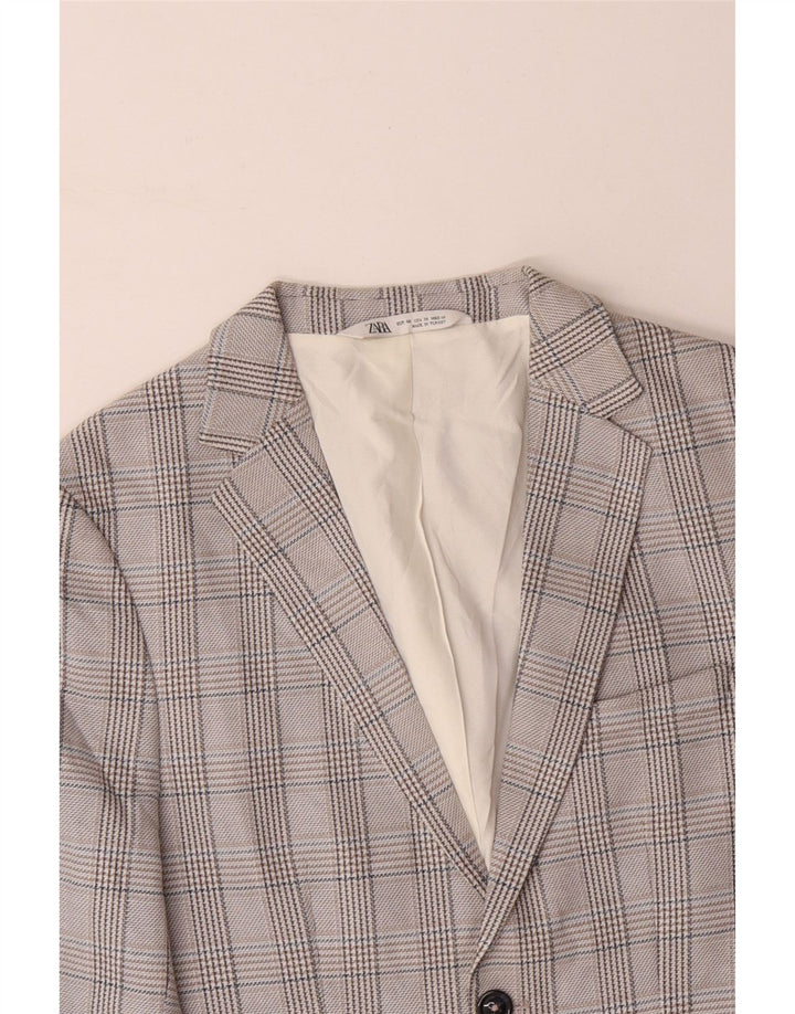 Jaqueta blazer masculina ZARA com 2 botões EU 48 cinza médio houndstooth poliéster