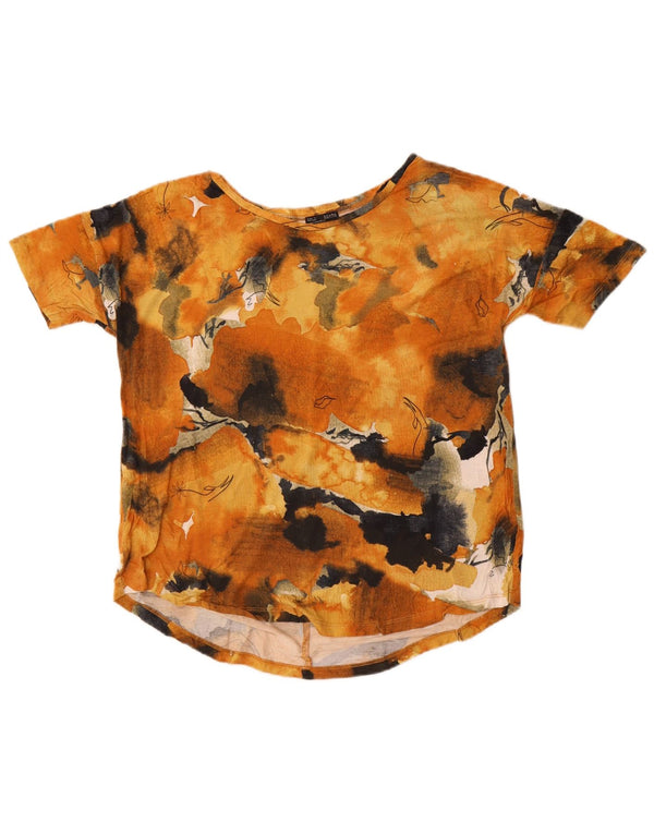 Camiseta feminina Zara com estampa abstrata UK 14 viscose floral laranja médio