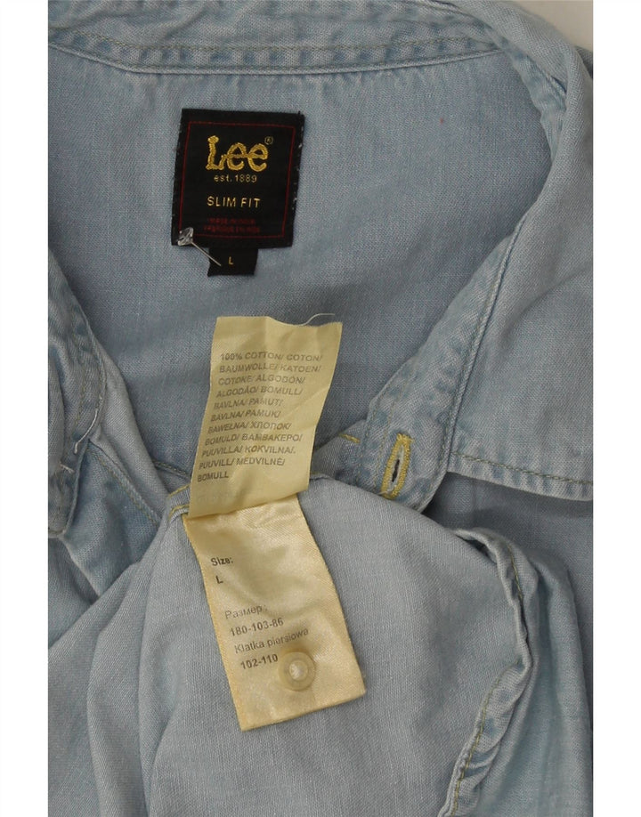 Camisa jeans feminina Lee Slim Fit grande algodão azul