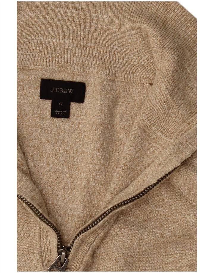 Suéter masculino J. Crew com zíper e gola pequena de algodão bege