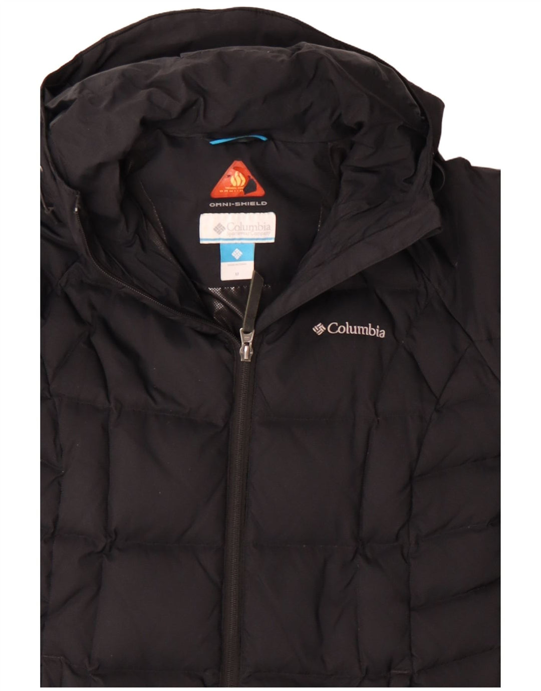 COLUMBIA Casaco feminino acolchoado com capuz Omni-Shield UK 14 médio preto nylon