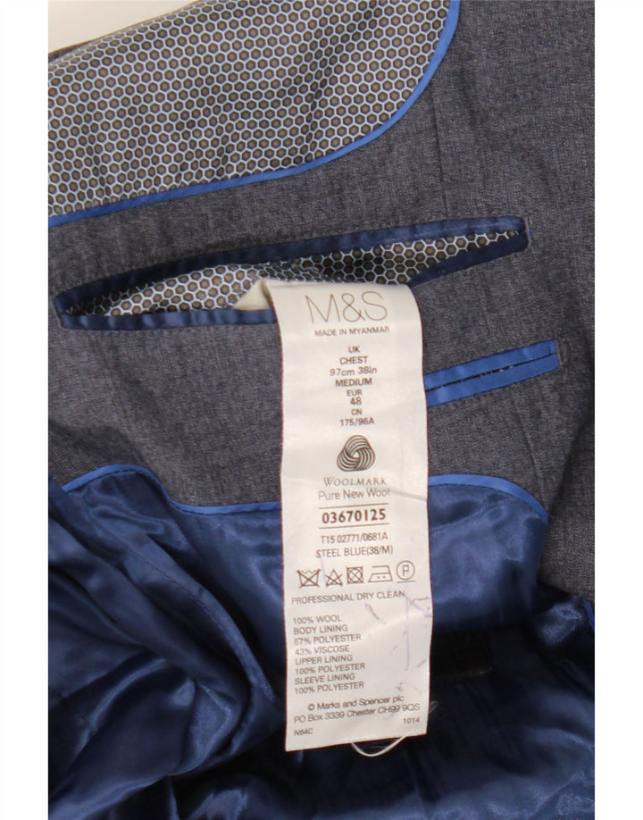 Jaqueta blazer masculina de 1 botão Marks & Spencer Reino Unido 38 lã azul médio