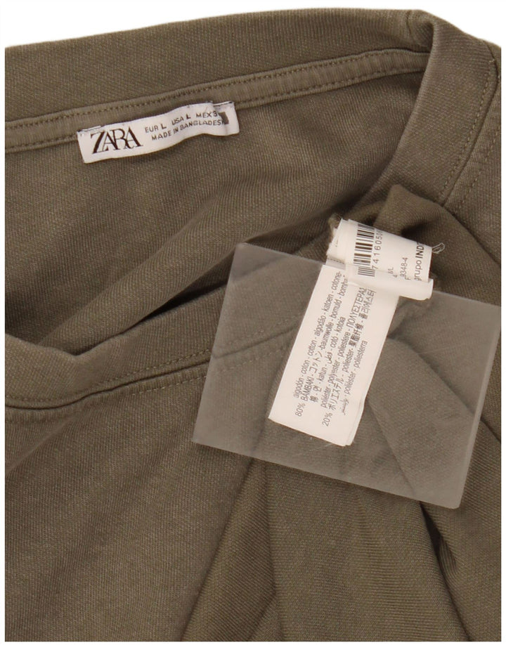Camiseta masculina ZARA Top grande de algodão cáqui