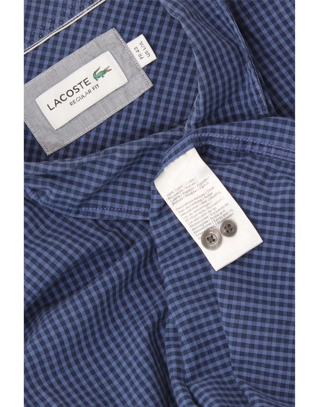 Camisa masculina Lacoste Regular Fit tamanho 43 grande algodão guingão azul