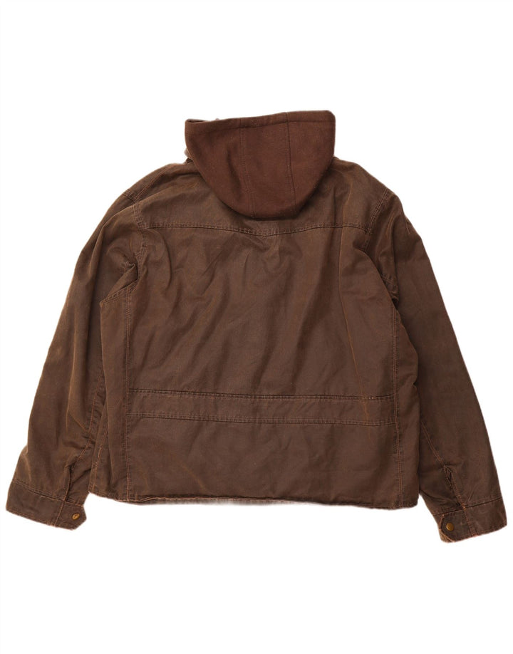 Jaqueta masculina encerada com capuz HARD ROCK CAFE Londres Reino Unido 44 2XL algodão marrom