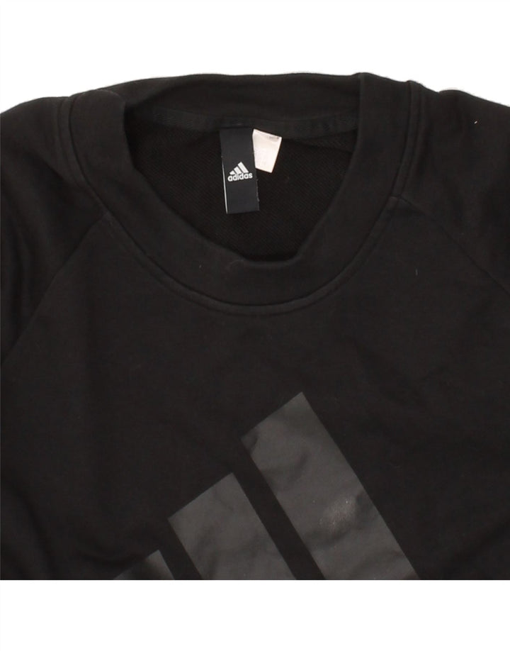 ADIDAS Mens Graphic Sweatshirt Jumper Small Black Vintage Adidas and Second-Hand Adidas from Messina Hembry 