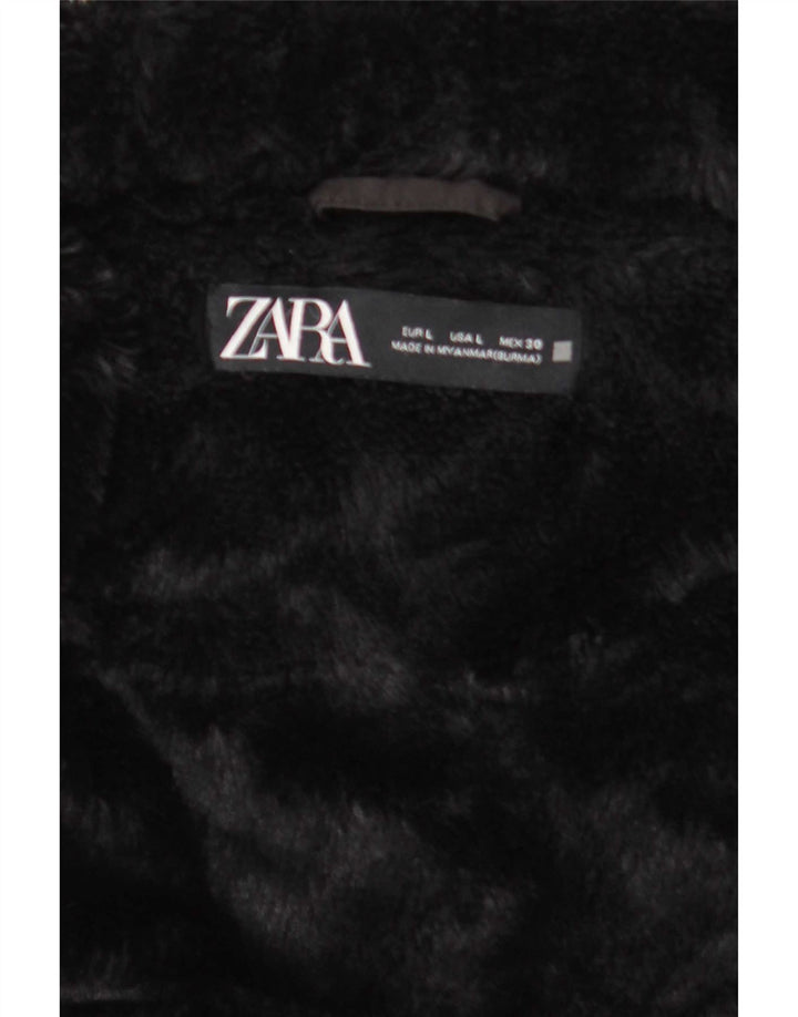 Jaqueta acolchoada com capuz feminina Zara Reino Unido 16 grande poliéster preto