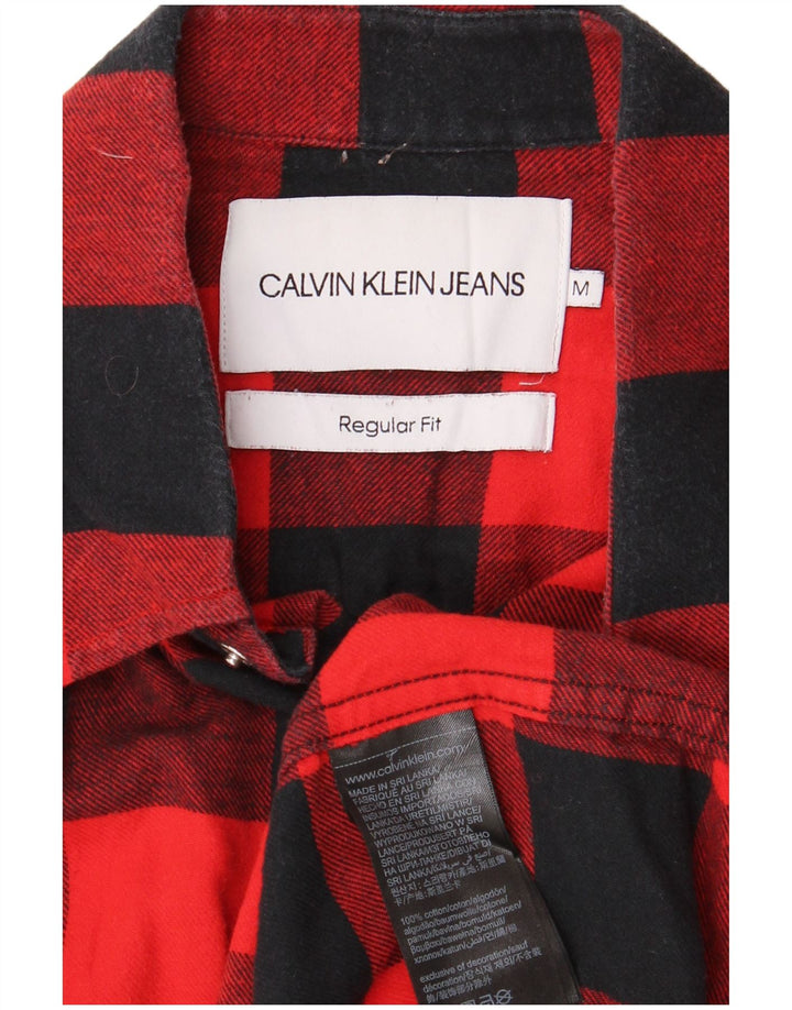 CALVIN KLEIN JEANS Camisa masculina de flanela de ajuste regular de algodão xadrez vermelho médio