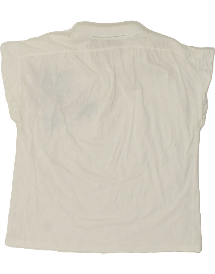 SILVY Womens Polo Shirt IT 46 Large White Floral Cotton Vintage Silvy and Second-Hand Silvy from Messina Hembry 