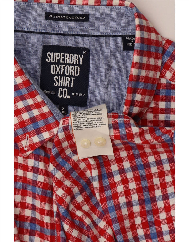 Camisa masculina de manga curta SUPERDRY 2XL algodão xadrez vermelho