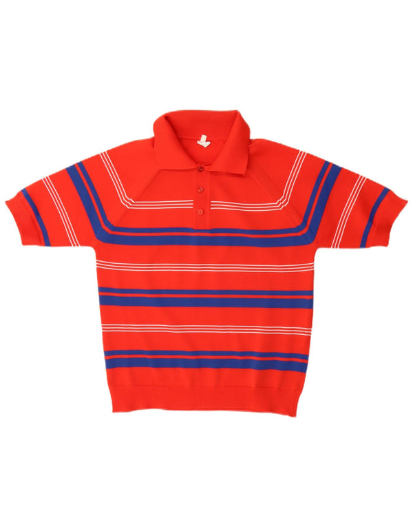 Suéter feminino vintage com gola polo UK 14 listrado vermelho médio