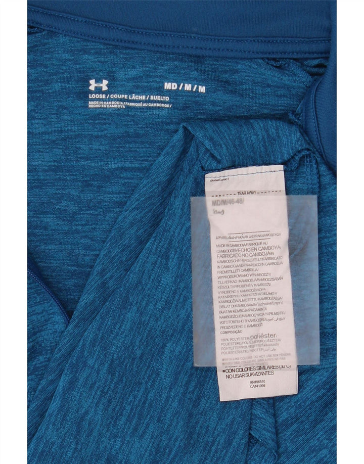 Under Armour Mens Zip Neck Pulôver Treino Top Médio Azul Salpicado