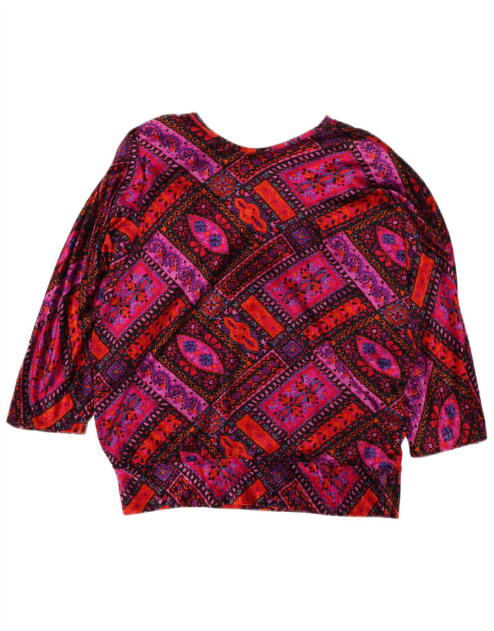 Blusa feminina vintage manga 3/4 top UK 14 médio multicolorido retrô