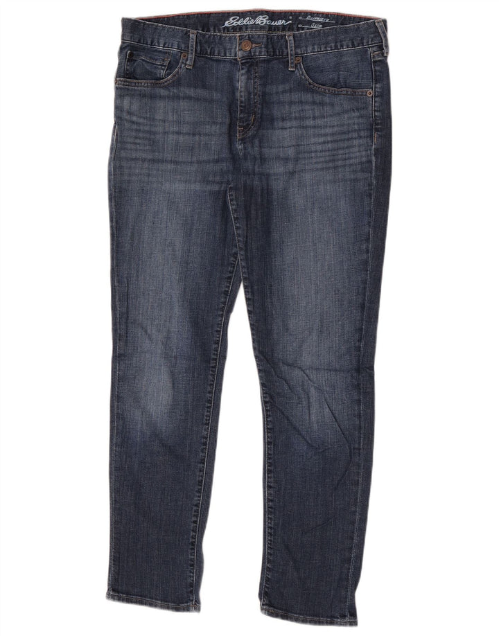 Eddie Bauer Calça jeans feminina Boyfriend Capri Slim EUA 8 médio W32 L20 azul