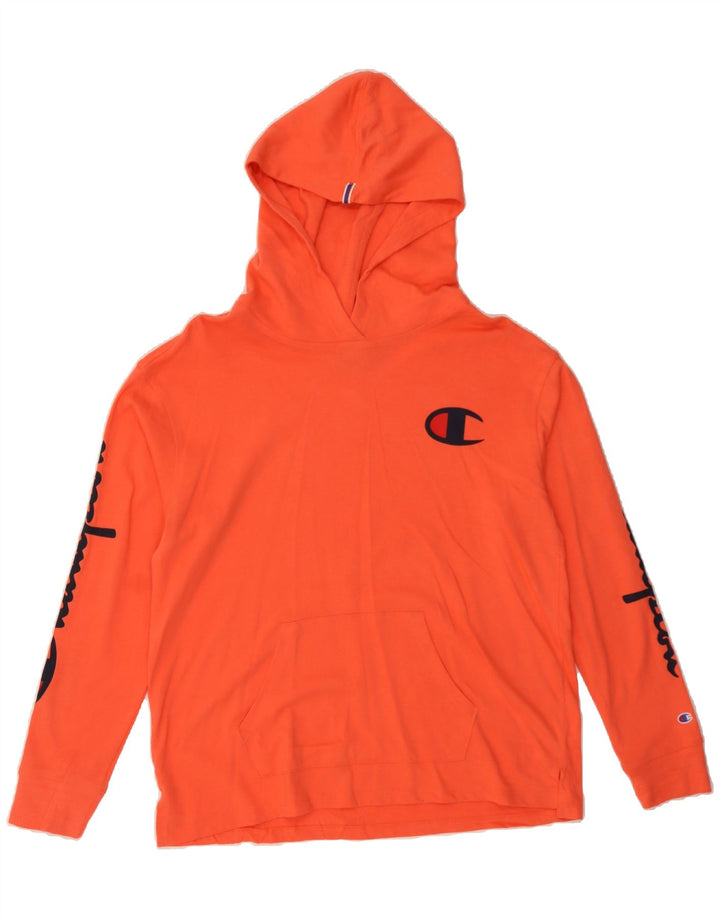 CHAMPION Womens Graphic Hoodie Jumper UK 14 Medium Orange Cotton Vintage Champion and Second-Hand Champion from Messina Hembry 
