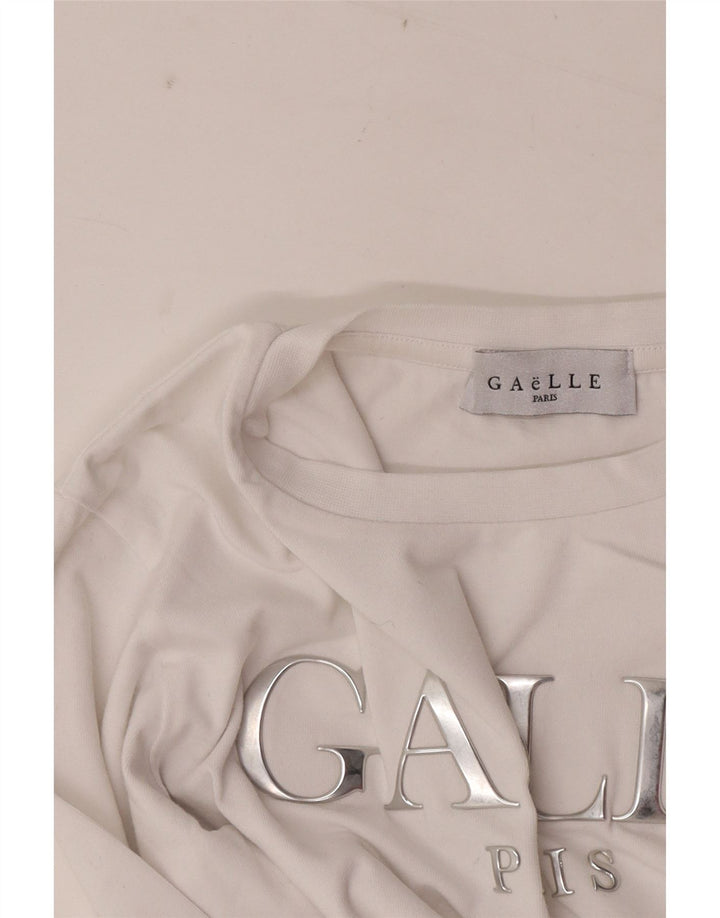 Gaelle Top gráfico feminino manga comprida UK 6 XS branco