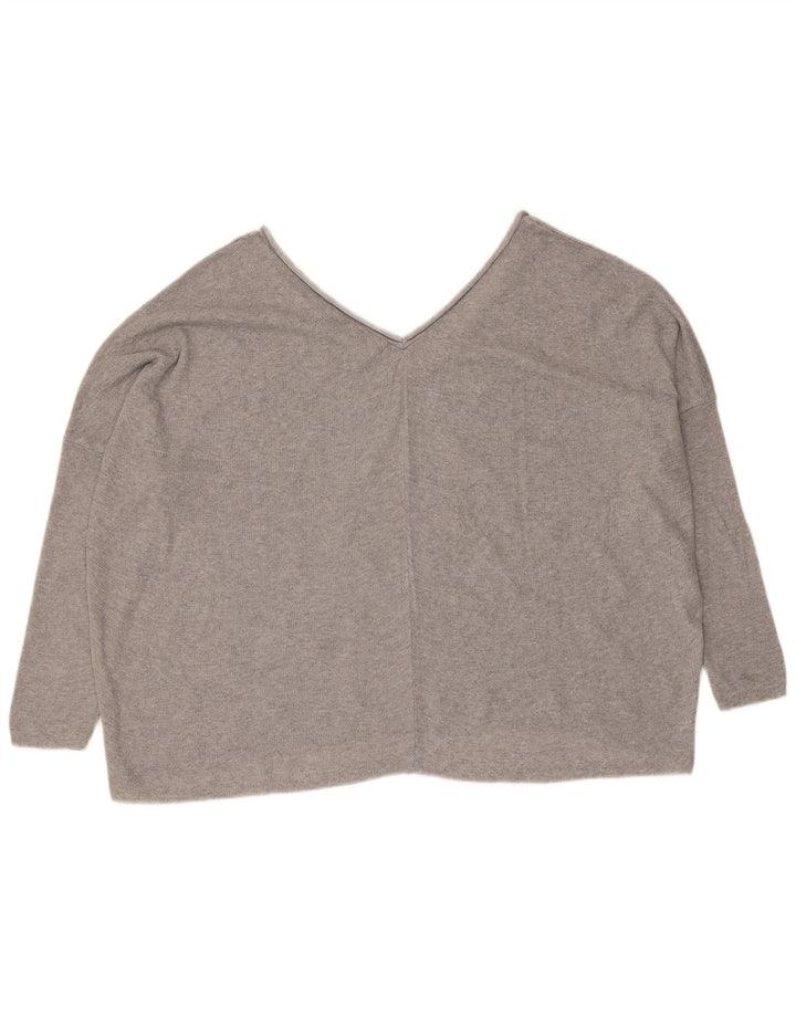 Zara Suéter feminino oversized com decote em V Reino Unido 14 cinza médio