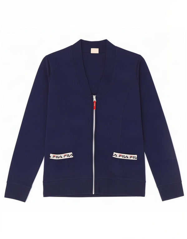 Fila Womens Tracksuit Top Jacket UK 14 Médio Azul Marinho Algodão