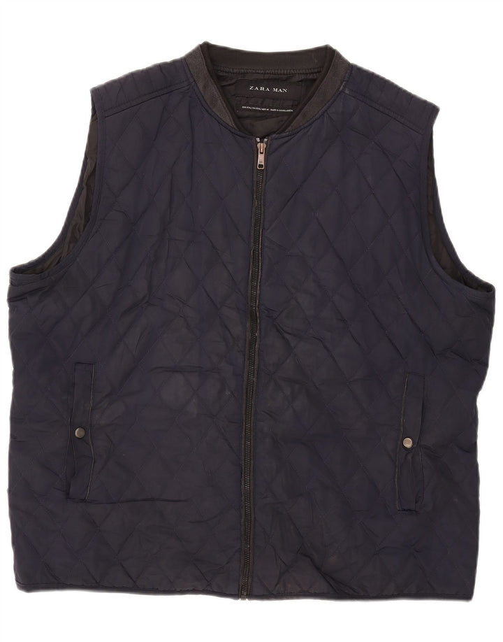 Colete acolchoado masculino Zara UK 44 2XL poliéster azul marinho
