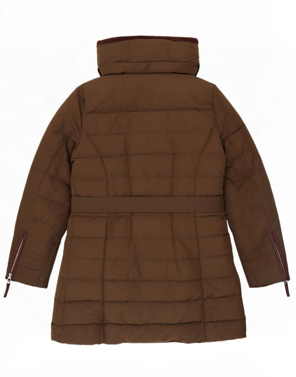Jaqueta acolchoada com capuz feminina Zara UK 18 XL cáqui poliéster