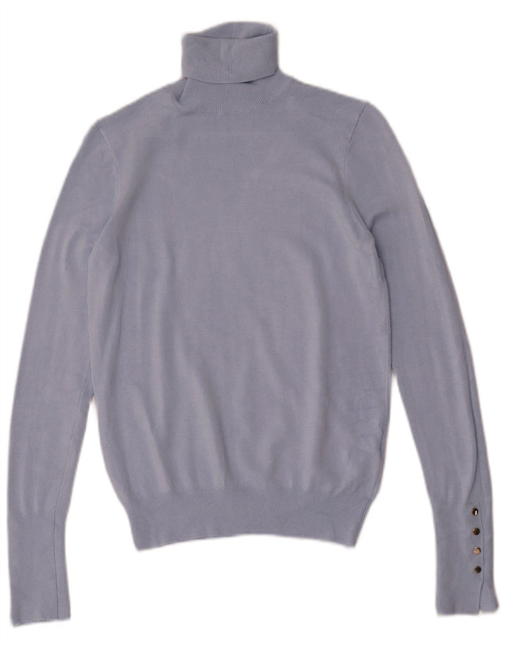 Suéter feminino Zara com gola redonda e viscose azul pequena Reino Unido 10