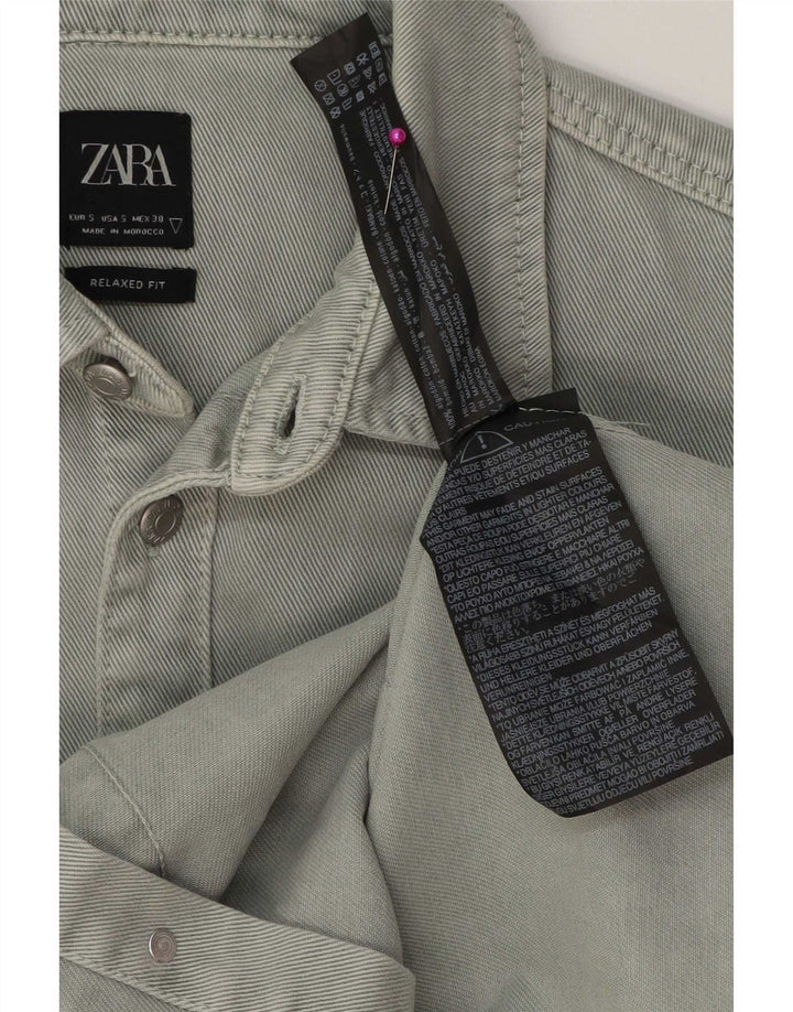 Camisa jeans masculina Zara com ajuste relaxado pequeno algodão verde