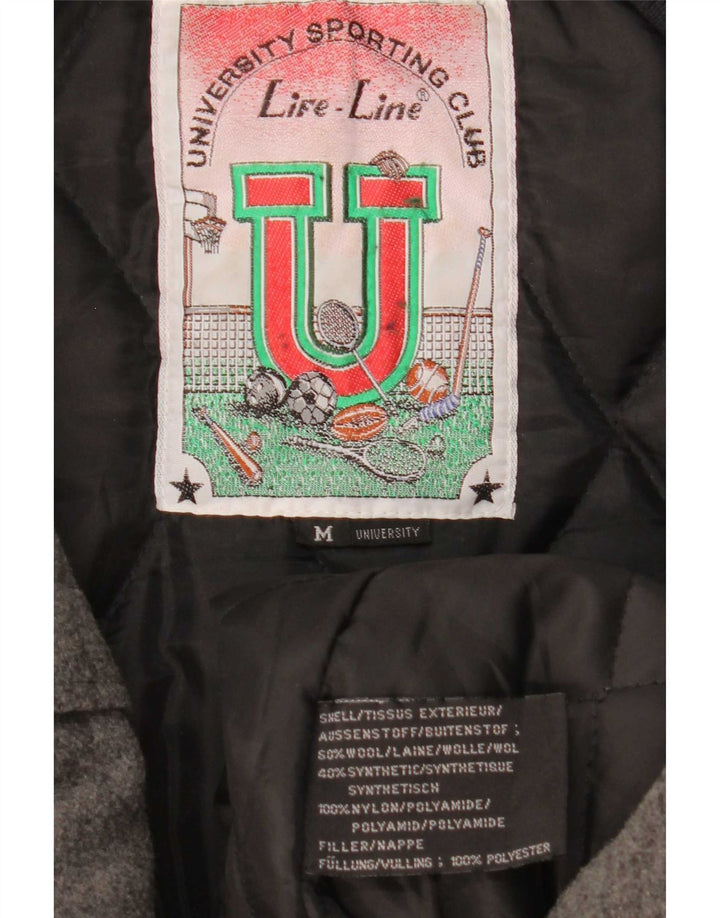 Jaqueta bomber masculina Life Line UK 38 lã colorblock cinza médio