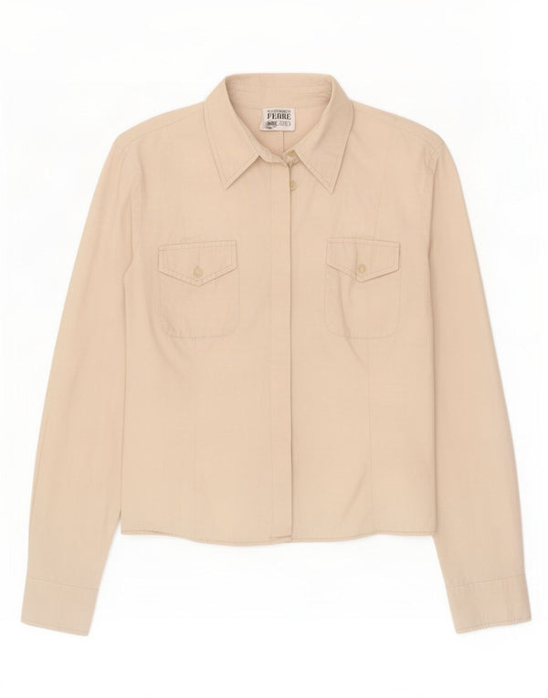 Camisa feminina Gianfranco Ferre UK 10 algodão bege pequeno